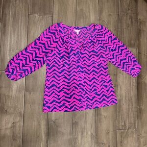 Lilly Pulitzer- Pink and Navy Blue patterned blouse